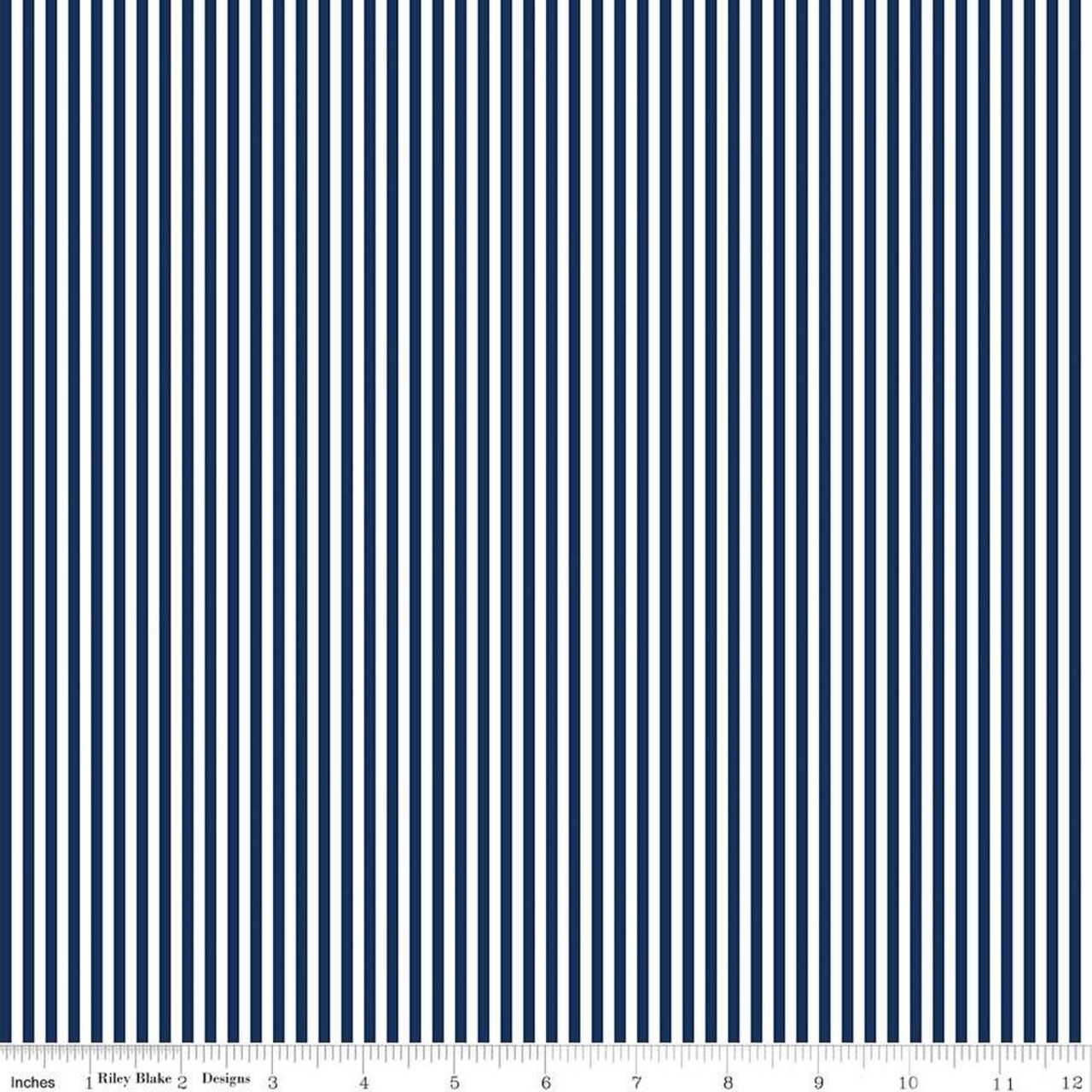 Fabric Riley Blake Basics White/Navy 1/8" Stripes by the Quarter Yard C495-NAVY
